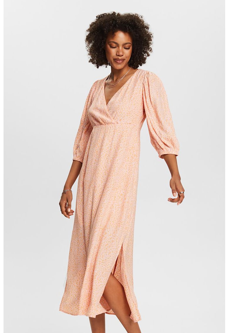 Oferte la Rochie cu model si slituri laterale - Portocaliu pal