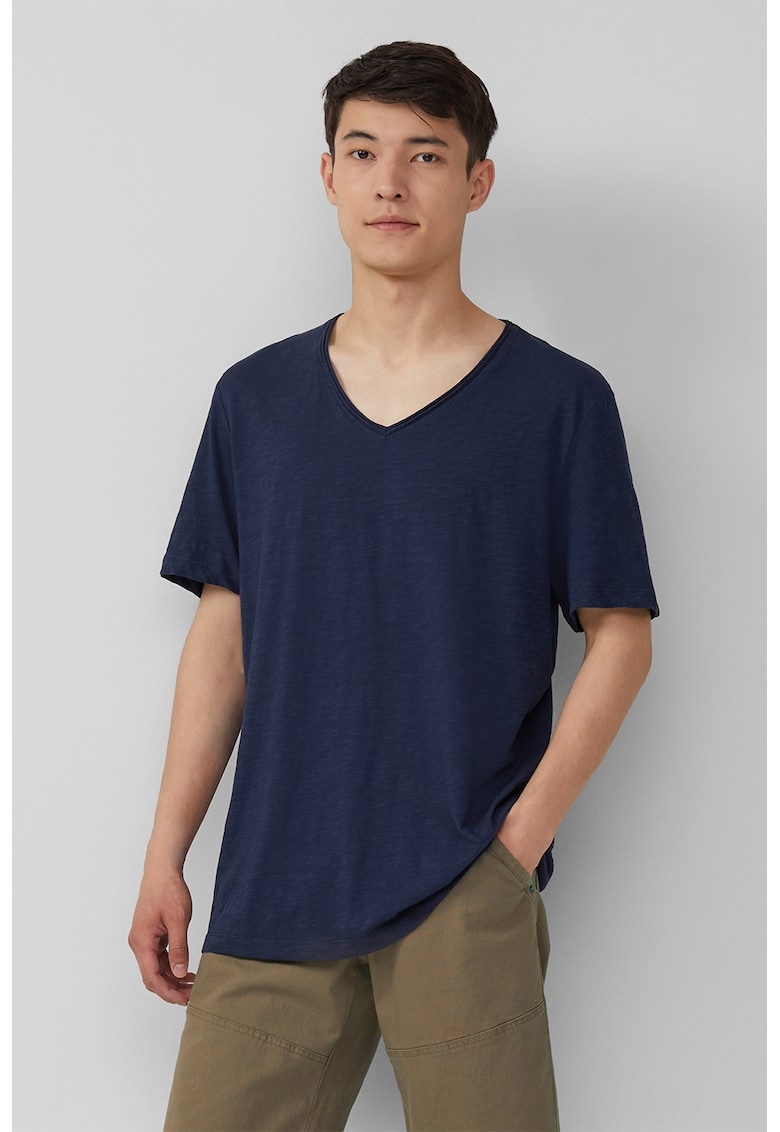 Tricou lejer cu decolteu in V - Bleumarin