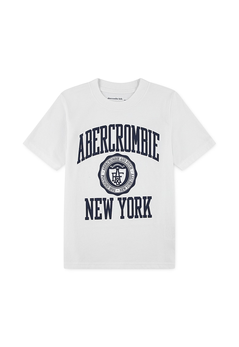 Oferte la Tricou cu logo si decolteu la baza gatului - Alb/Albastru ultramarin