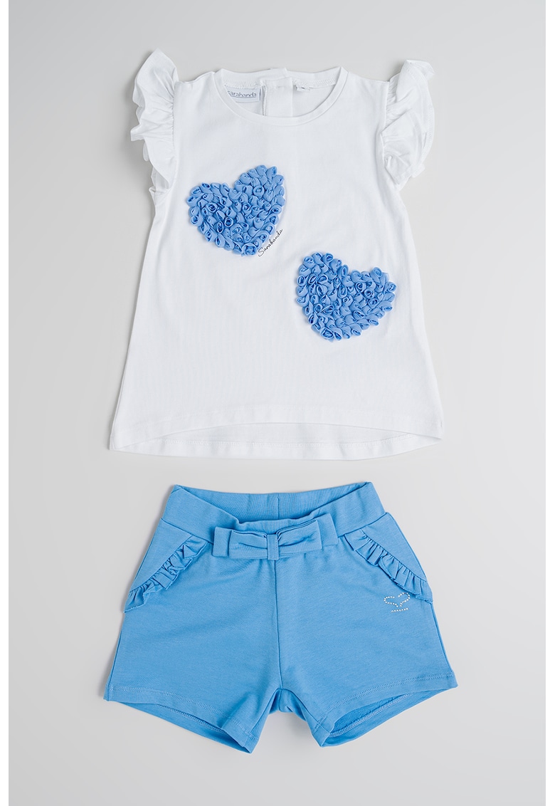 Oferte la Set de tricou si pantaloni scurti din amestec de bumbac - 2 piese - Alb/Albastru prafuit