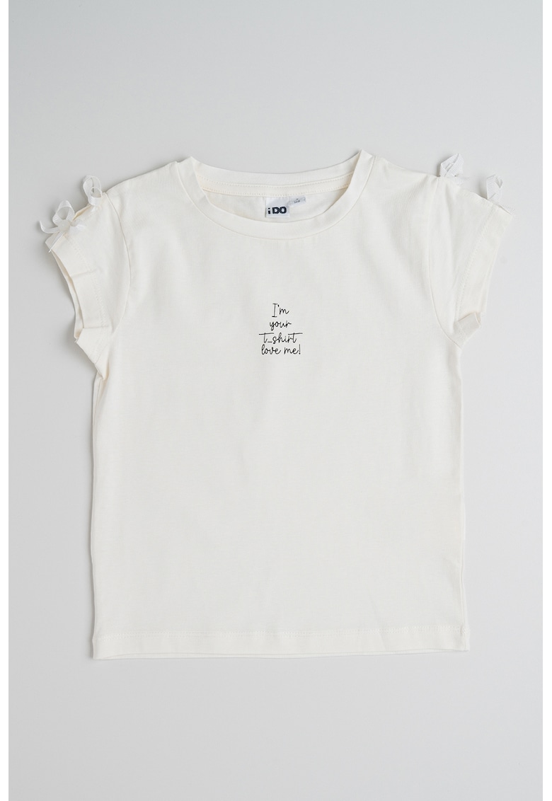 Oferte la Tricou din amestec de bumbac cu imprimeu text - Alb fildes