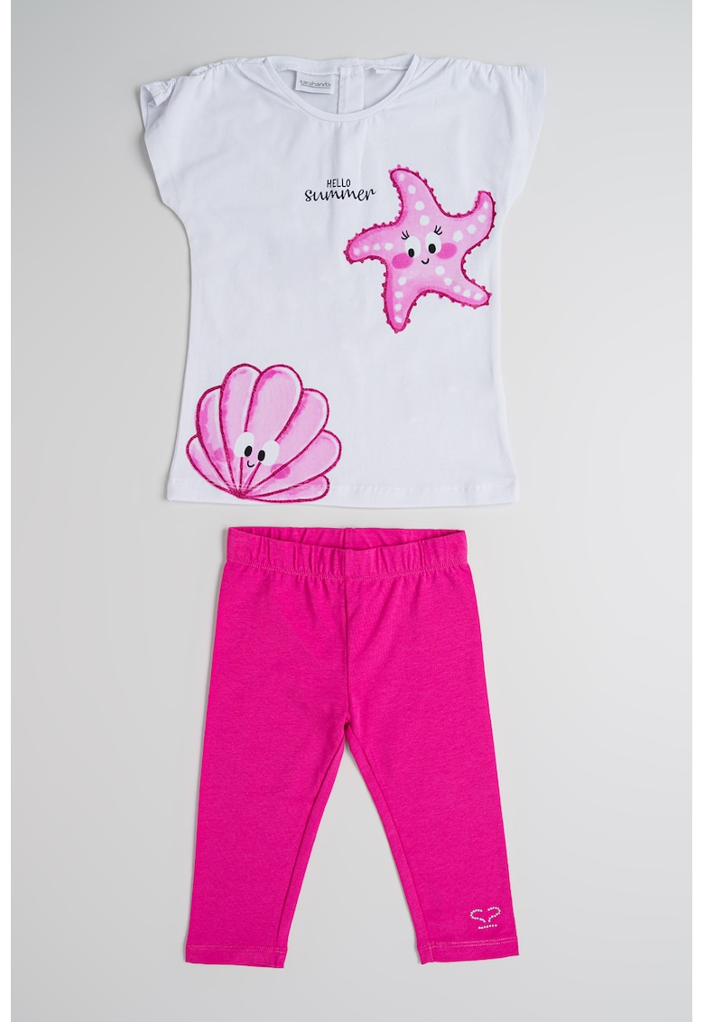 Oferte la Set de colanti si tricou cu model grafic - 2 piese - Alb/Fucsia