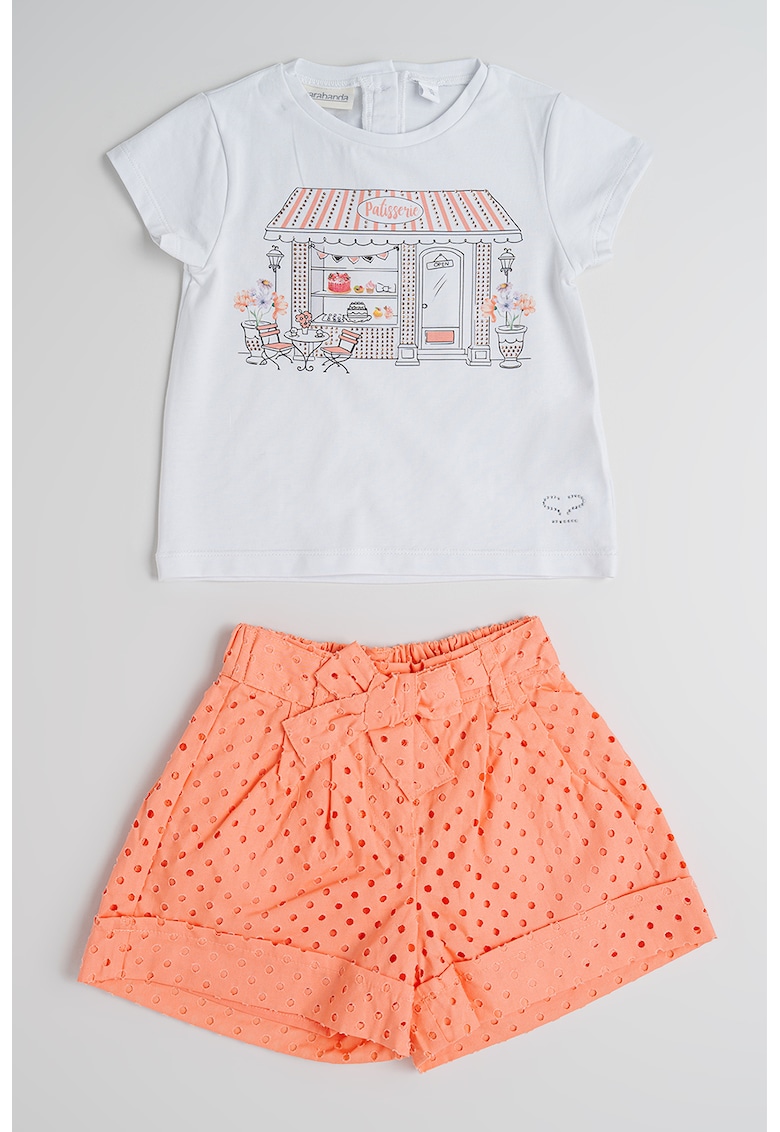 Oferte la Set de tricou si pantaloni scurti din amestec de bumbac - 2 piese - Alb/Coral