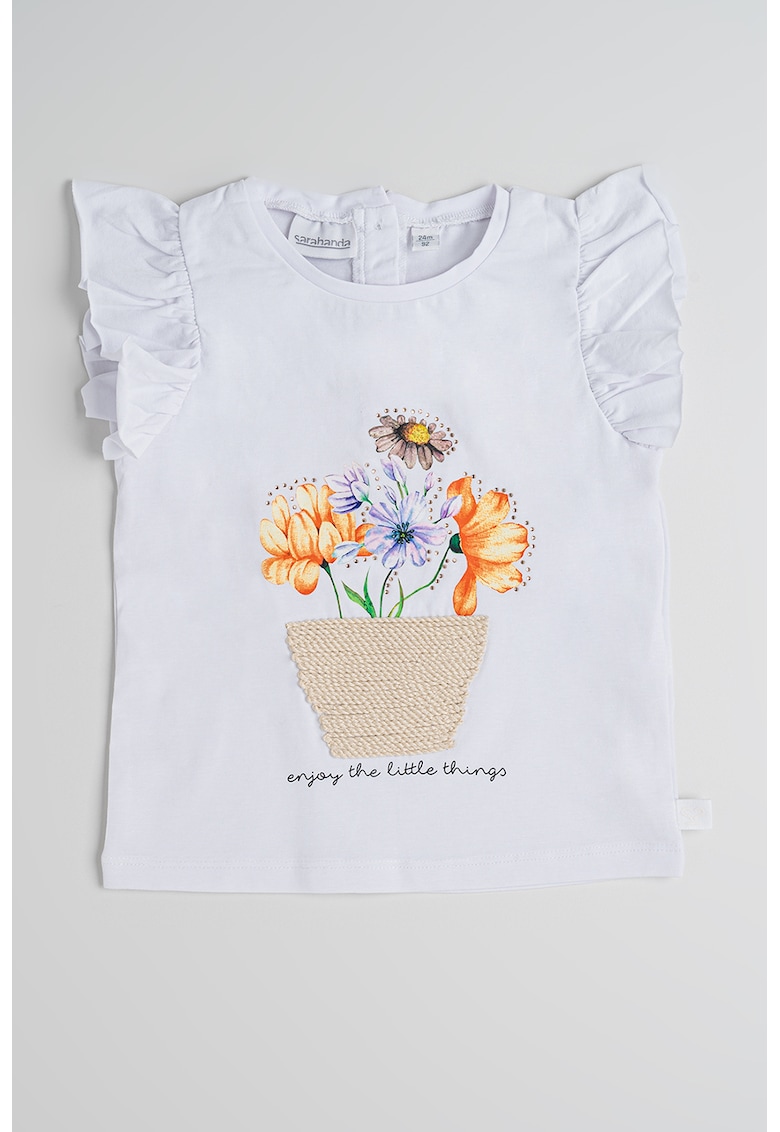 Oferte la Tricou cu model floral - Alb/Portocaliu/Violet deschis
