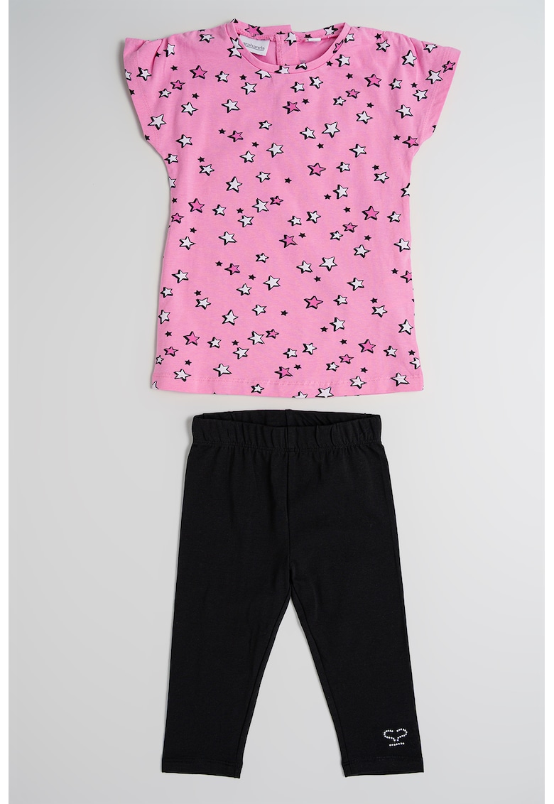 Oferte la Set de colanti si tricou din amestec de bumbac - 2 piese - Negru/Roz