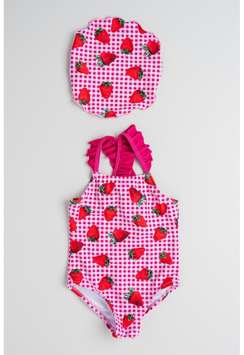 Oferte la Set de costum de baie intreg cu model si bandana - 2 piese - Rosu/Alb/Fucsia