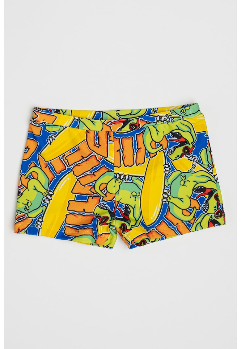 Oferte la Pantaloni scurti cu imprimeu si talie elastica - Portocaliu/Verde lime/Albastru