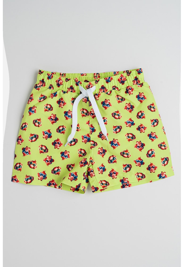 Oferte la Pantaloni scurti cu imprimeu si snur de ajustare in talie - Rosu/Verde lime