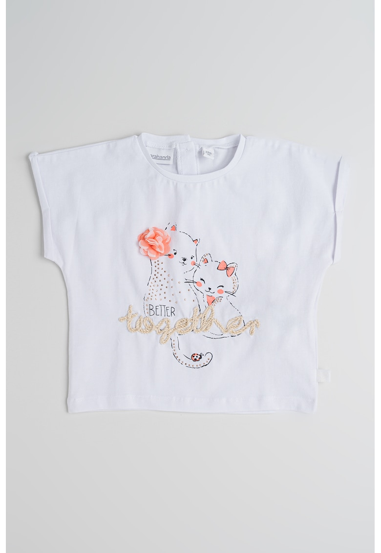 Oferte la Tricou din amestec de bumbac cu model cu pisici - Alb/Roz neon