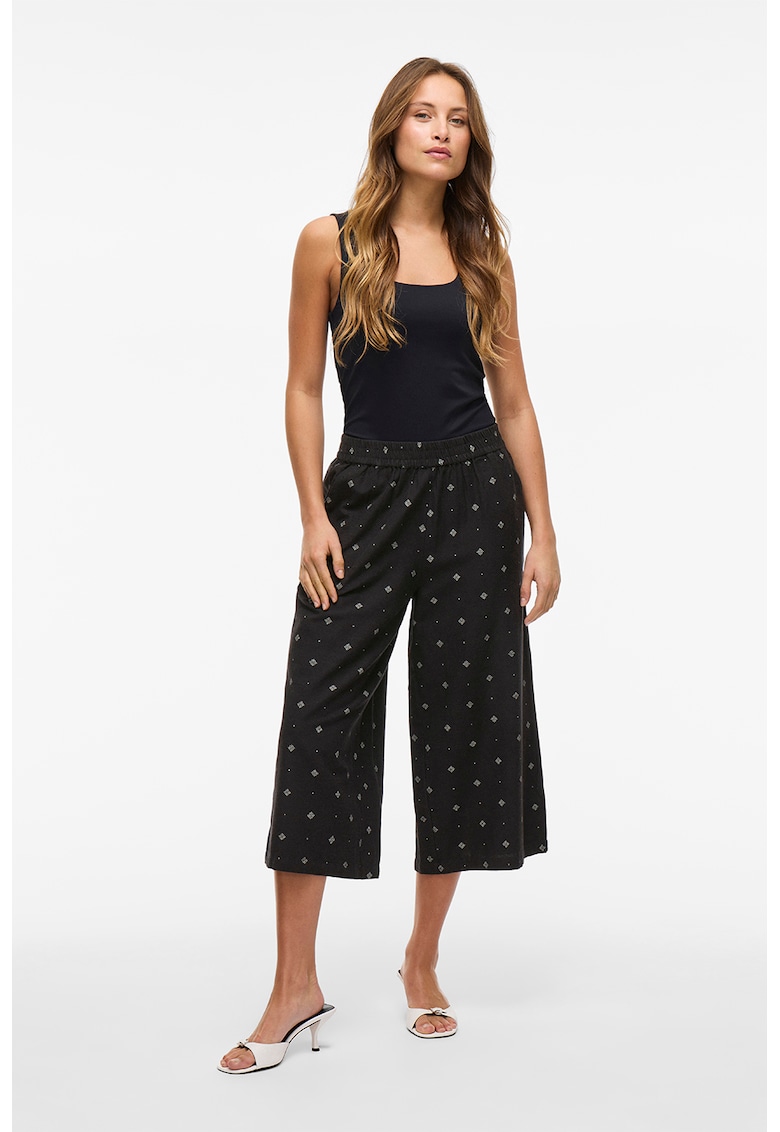 Oferte la Pantaloni evazati cu model si talie elastica - Negru