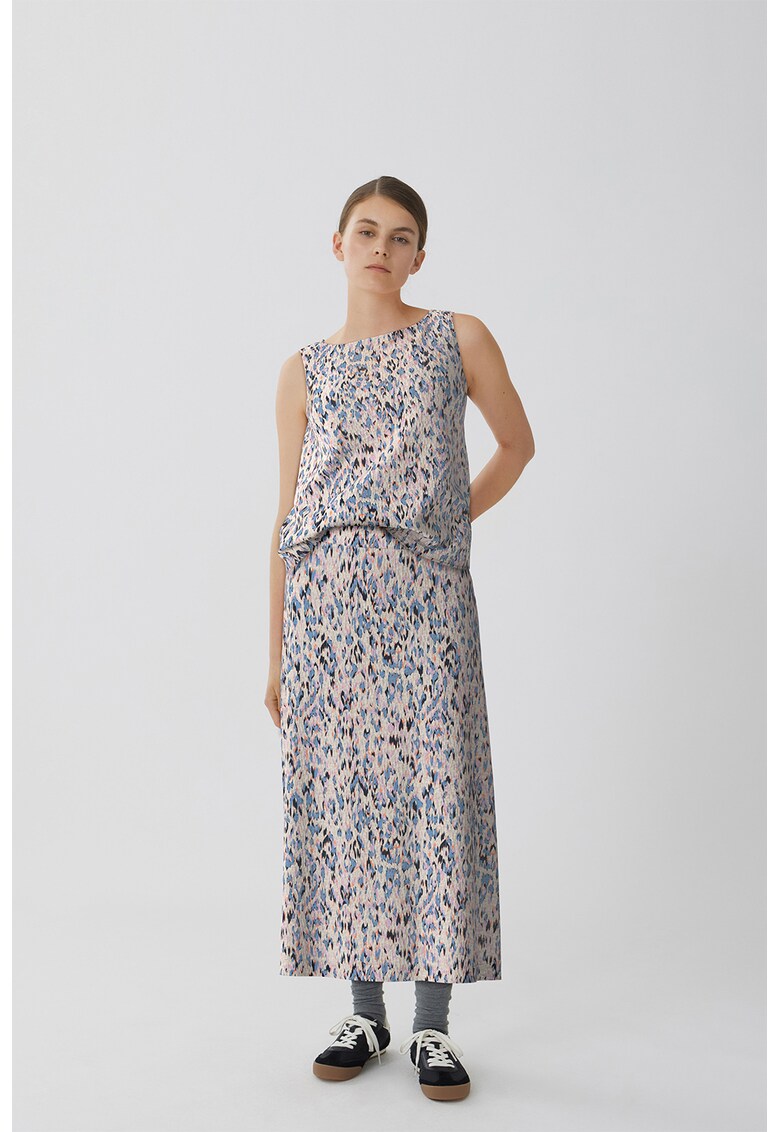 Oferte la Bluza cu model si decolteu in V - Maro nisip/Roz