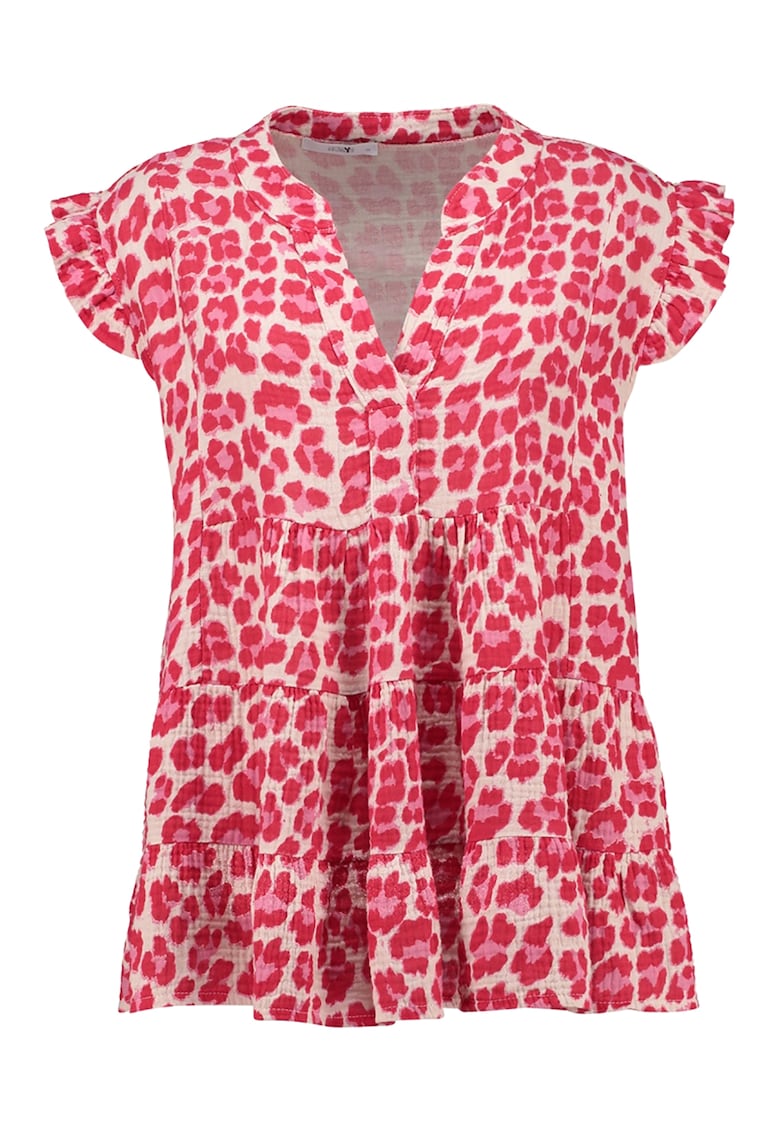 Oferte la Bluza cu imprimeu si terminatie cu volane - Fucsia/Crem