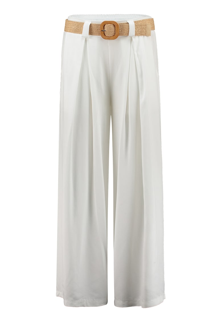 Oferte la Pantaloni evazati cu model uni si talie medie - Alb murdar