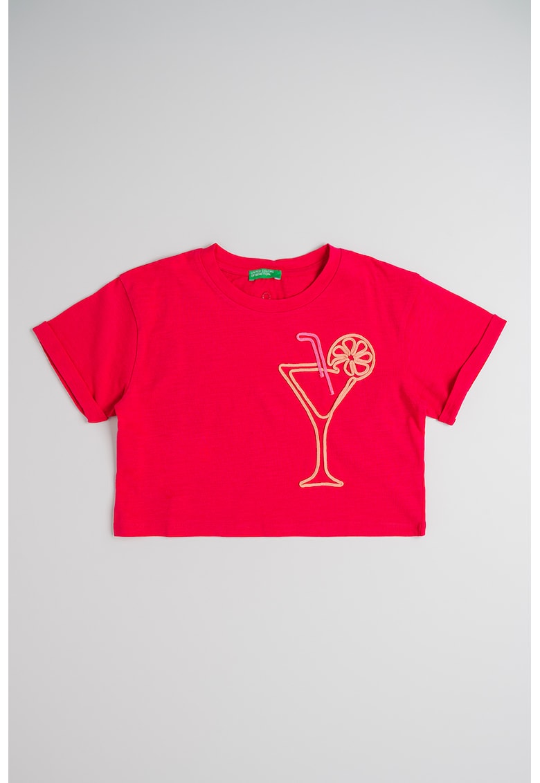 Oferte la Tricou din bumbac cu broderie - Portocaliu/Roz zmeuriu