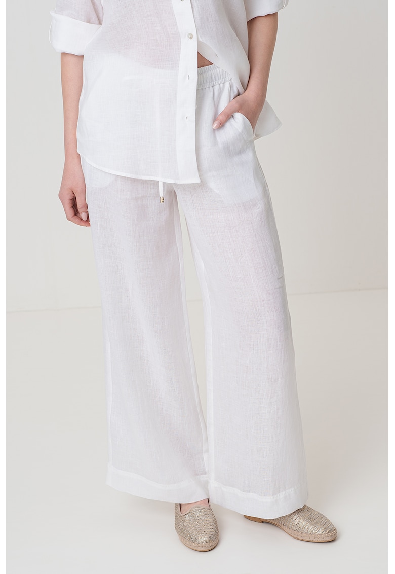 Oferte la Pantaloni cu croiala ampla din in - Alb/Transparent