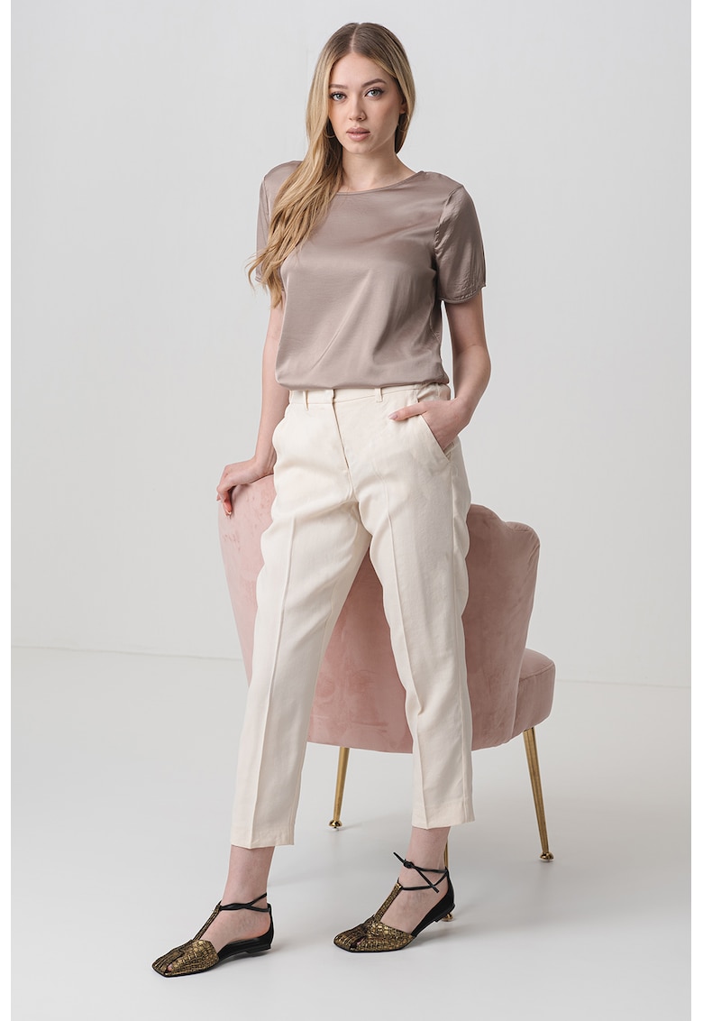 Oferte la Pantaloni plisati din amestec de in - Crem