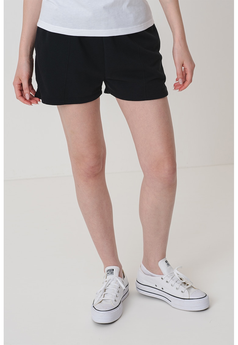 Oferte la Pantaloni scurti cu banda elastica in talie si talie inalta - Negru