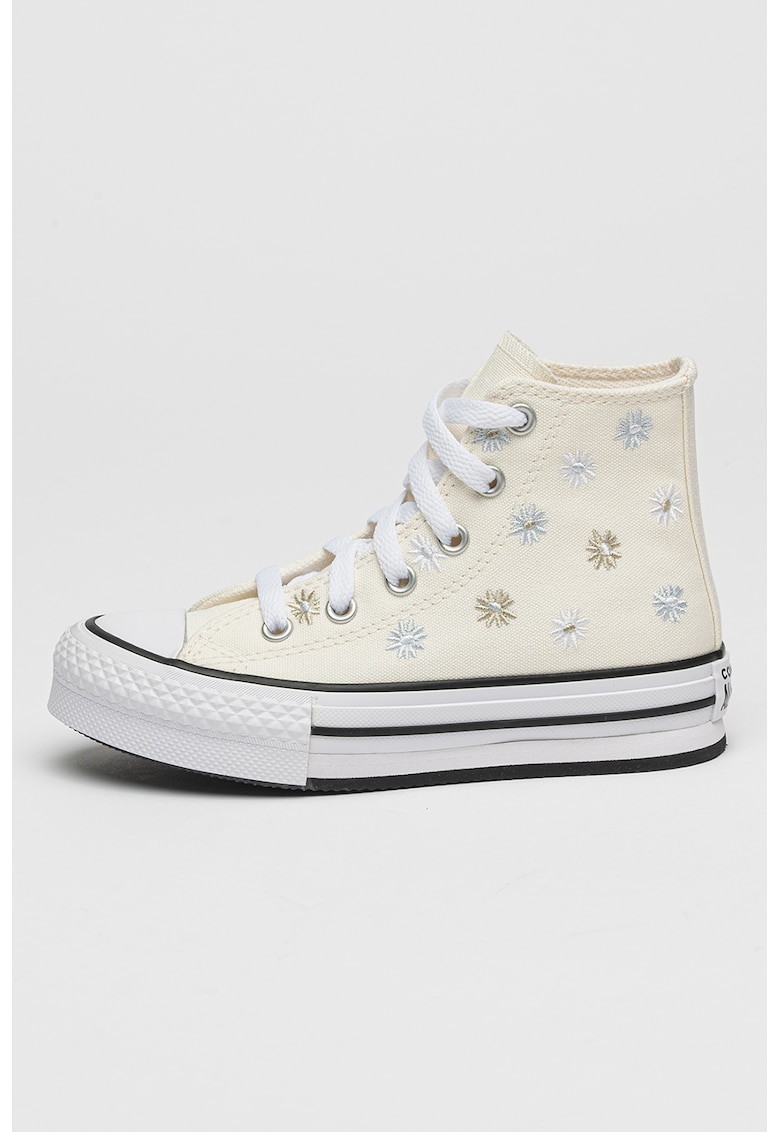 Oferte la Pantofi sport cu platforma si flori brodate All Star Lift - Crem