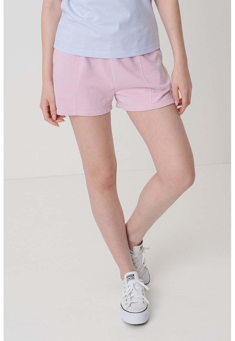 Oferte la Pantaloni scurti cu banda elastica in talie si talie inalta - Roz pastel