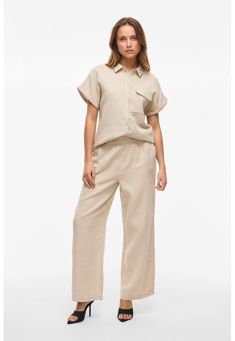 Oferte la Pantaloni ampli cu talie inalta - Bej