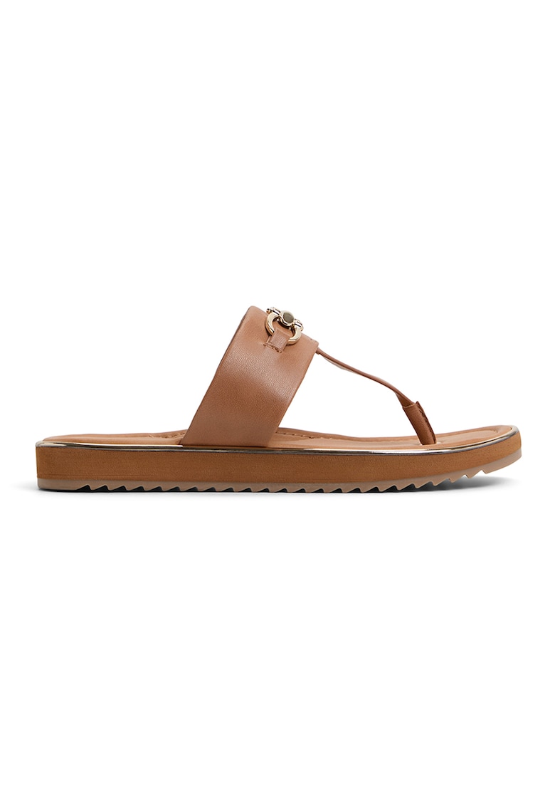 Oferte la Papuci flip-flop de piele ecologica Lajolla - Maro