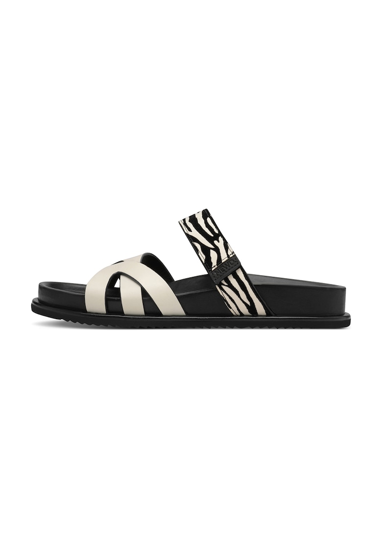 Oferte la Papuci de casa din piele cu banda velcro - Negru/Crem