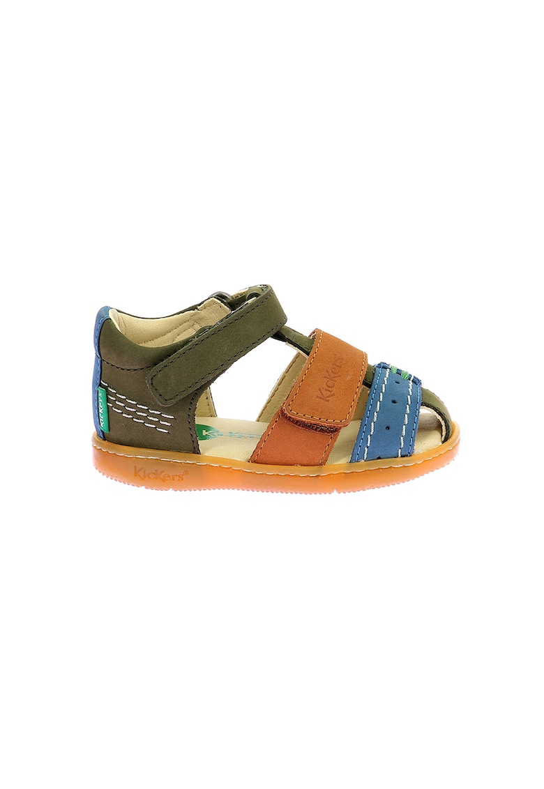 Oferte la Sandale de piele cu velcro - Portocaliu/Albastru prafuit/Kaki