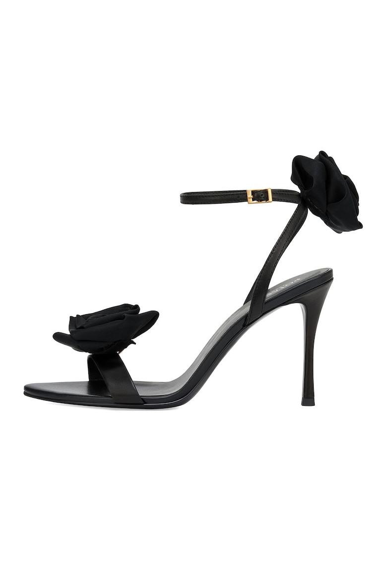 Oferte la Sandale din piele cu accesorii florale detasabile - Negru
