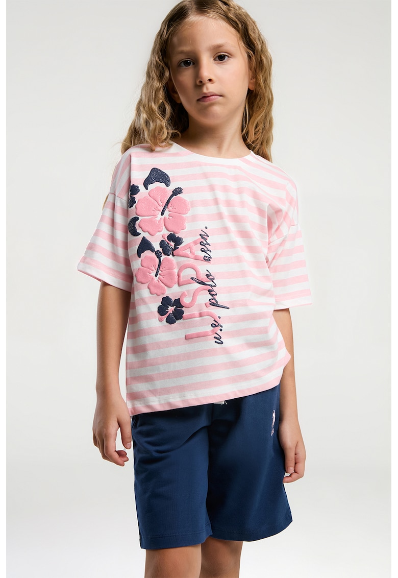 Oferte la Trening lejer cu pantaloni scurti si snur - Alb/Roz deschis