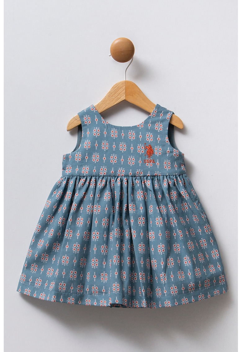 Oferte la Rochie evazata cu imprimeu - Albastru prafuit/Rosu inchis