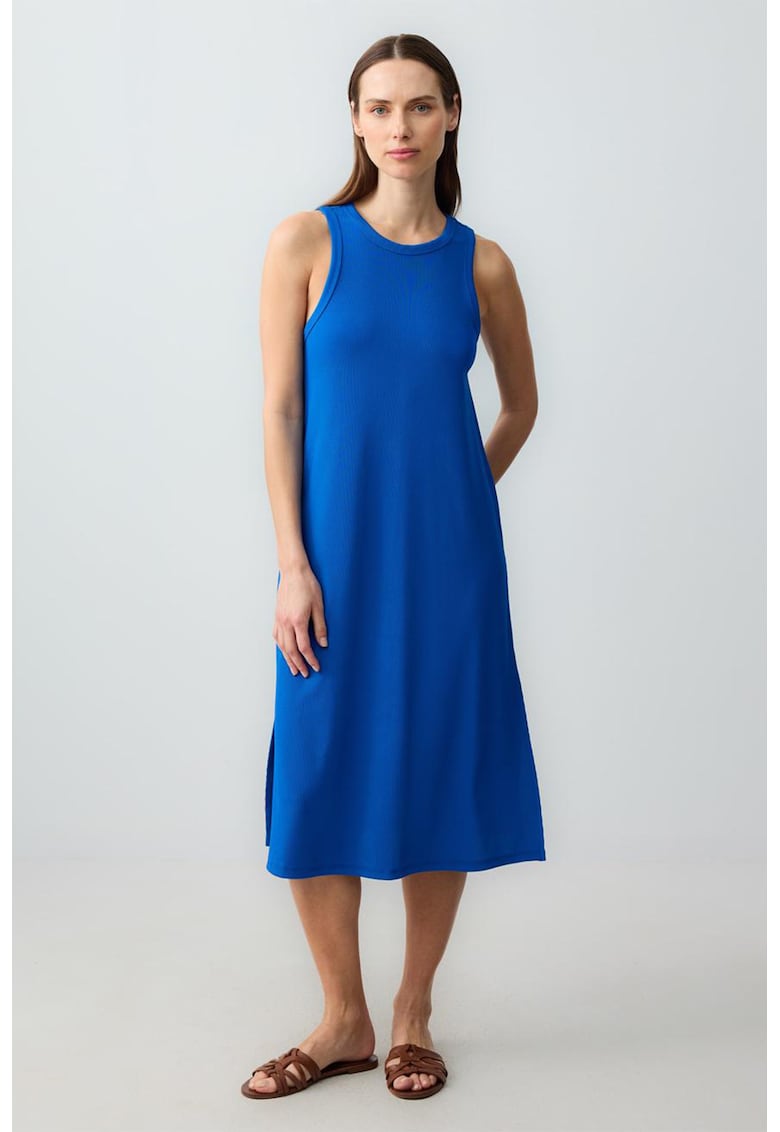Oferte la Rochie midi cu croiala dreapta si slit lateral - Albastru royal