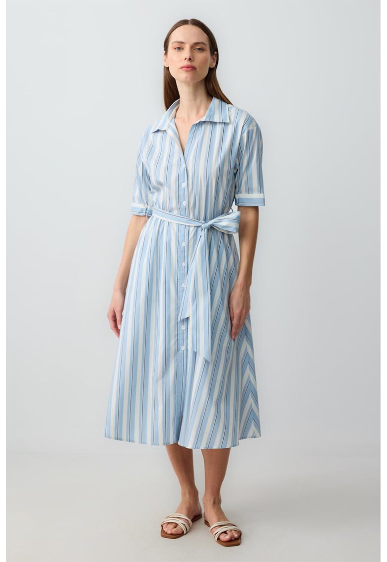 Oferte la Rochie-camasa midi cu buzunare laterale - Alb/Albastru deschis