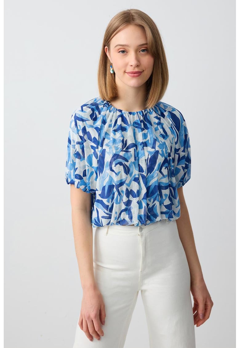 Oferte la Bluza cu maneci scurte si model - Alb/Albastru