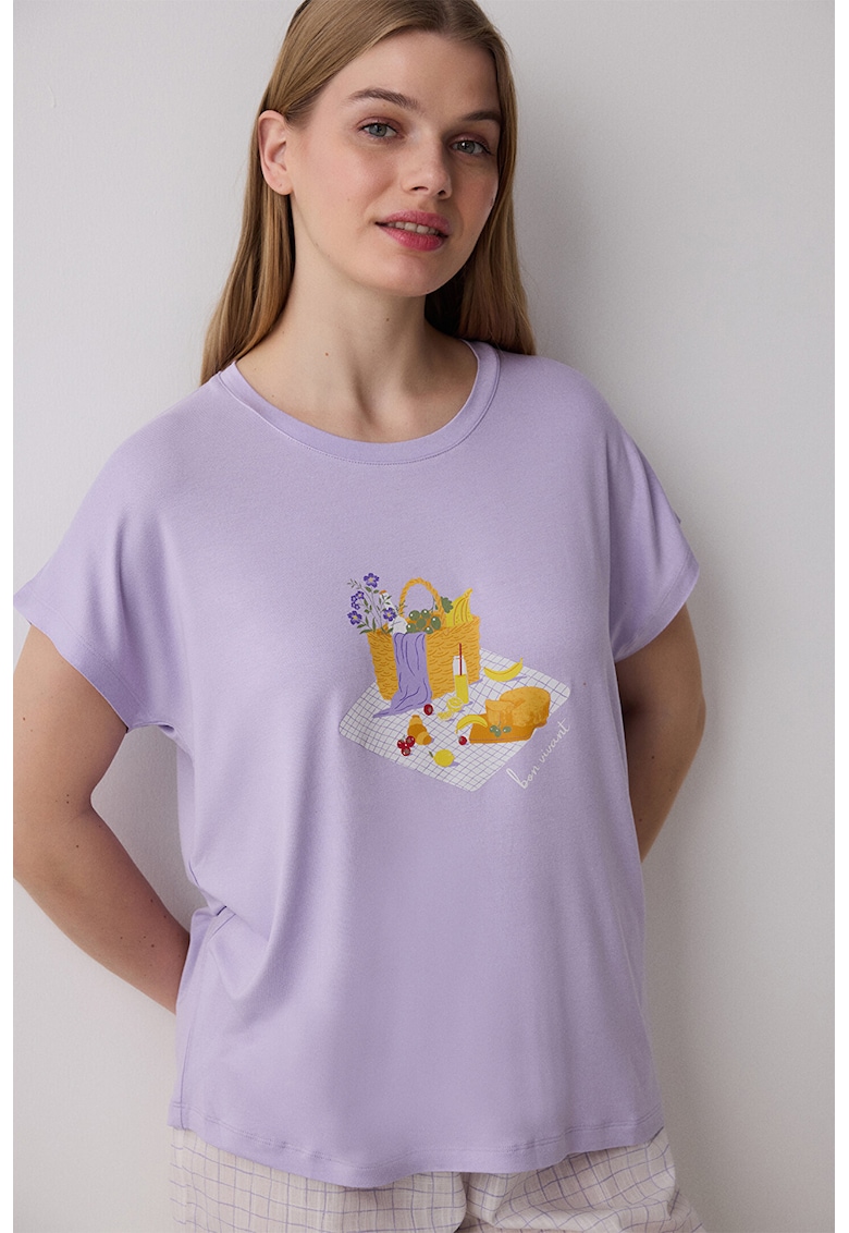 Oferte la Tricou de pijama cu imprimeu grafic - Lila/Alb murdar