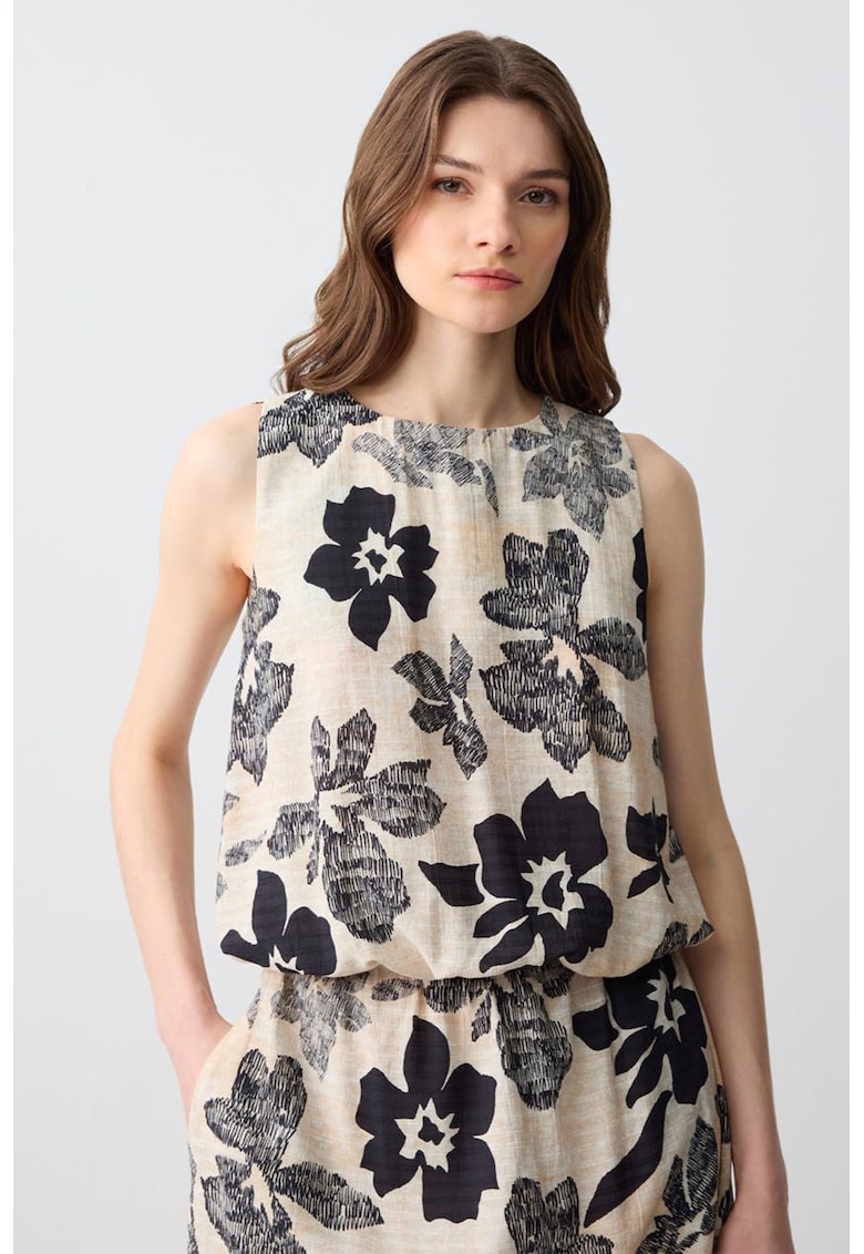 Oferte la Bluza din amestec de bumbac fara maneci cu model floral - Negru/Bej deschis
