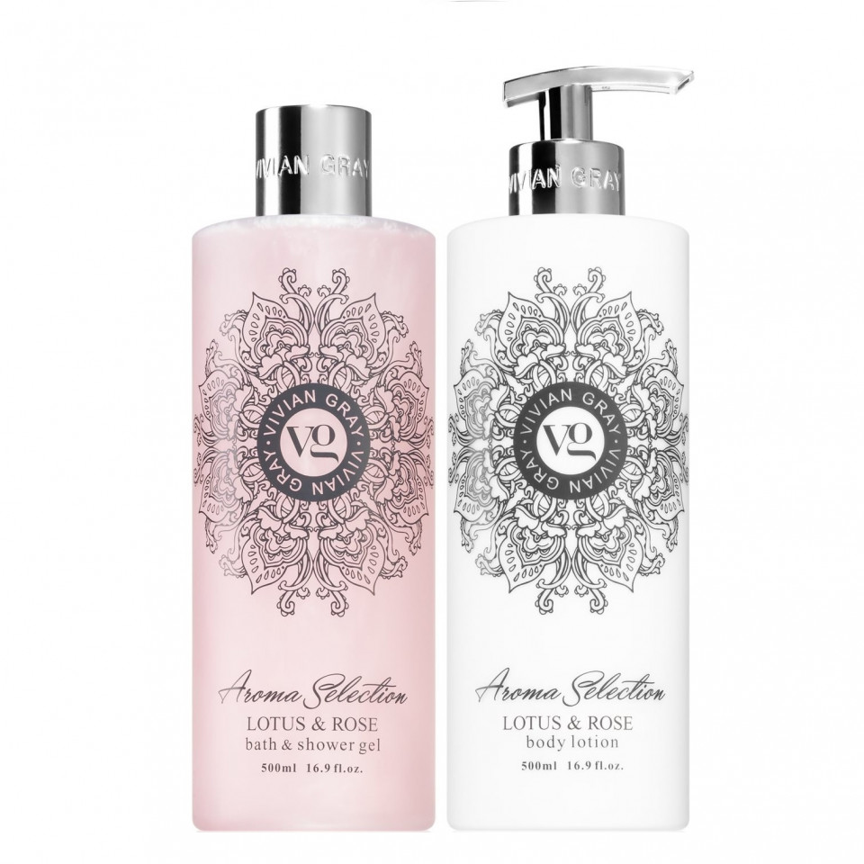 Oferte la Set cadou Vivian Gray Aroma Selection Lotus & Rose, Unisex, Gel de dus, 500 ml + Lotiune de corp, 500 ml