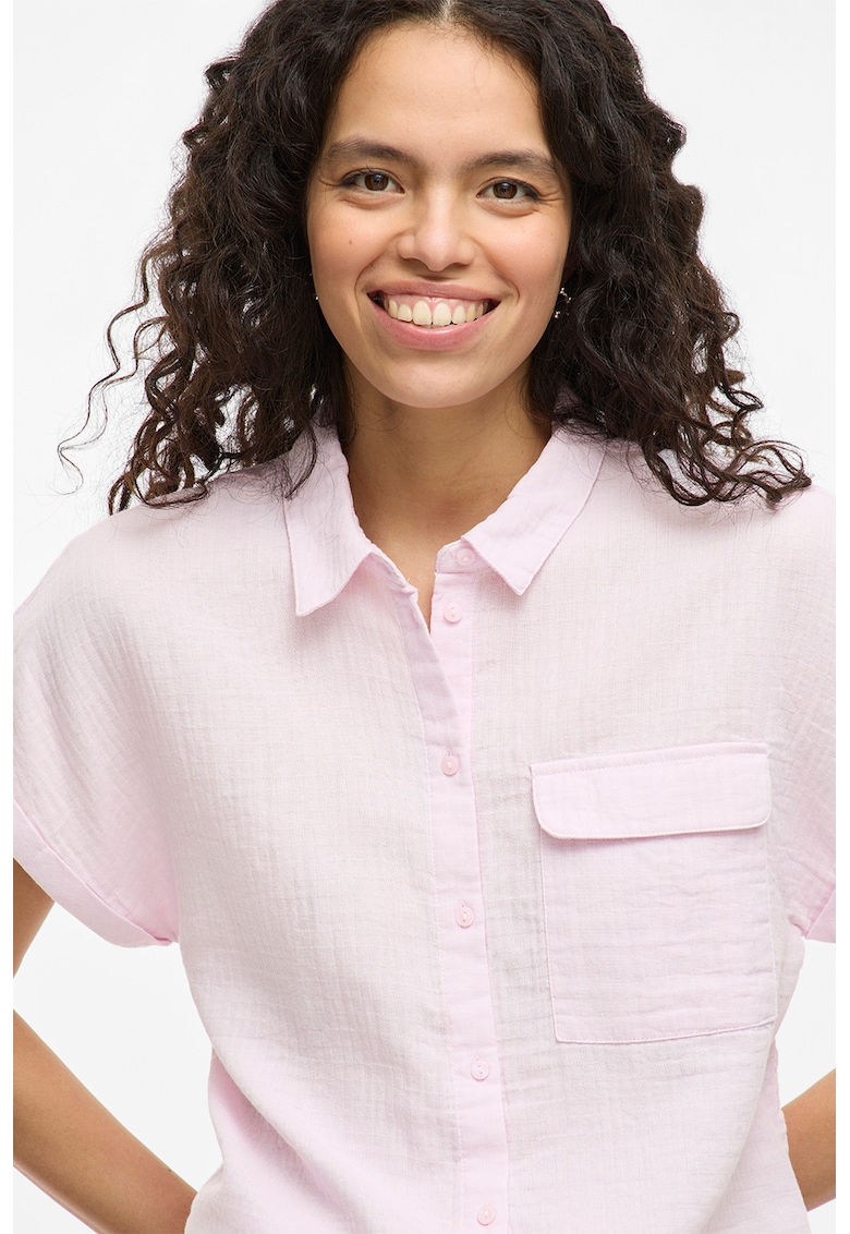 Camasa de bumbac organic cu buzunar pe piept - Roz