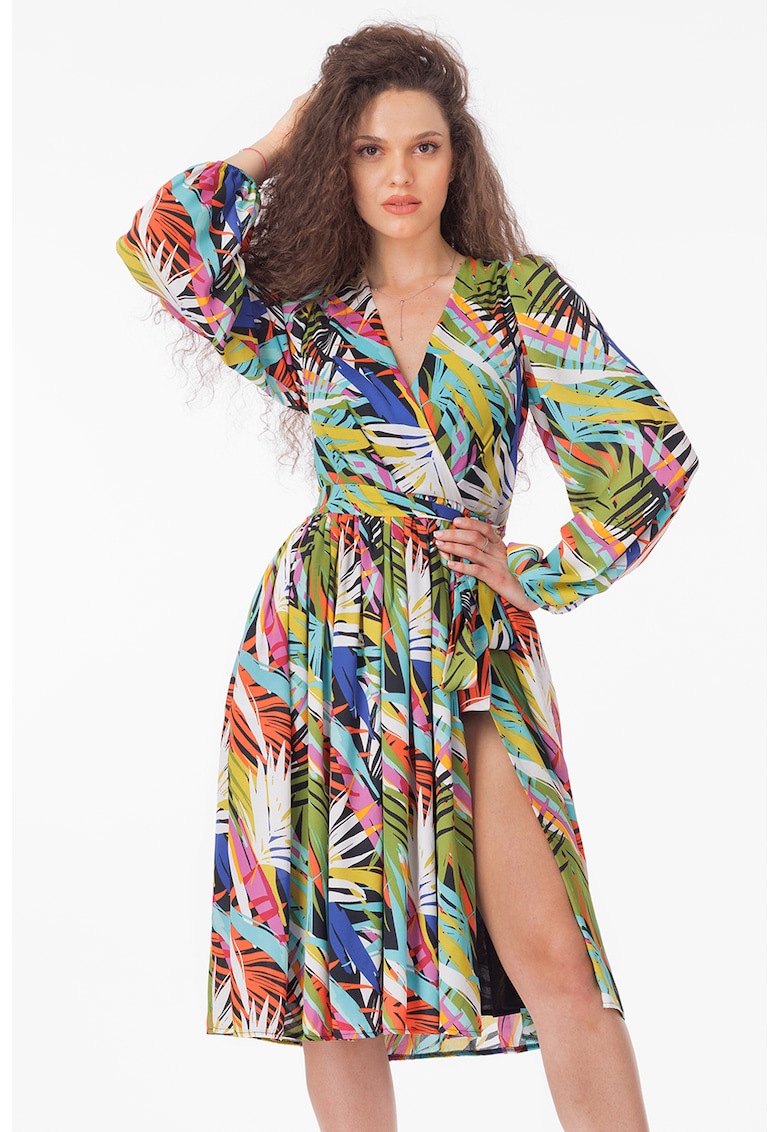 Oferte la Rochie evazata cu slit lateral - Multicolor