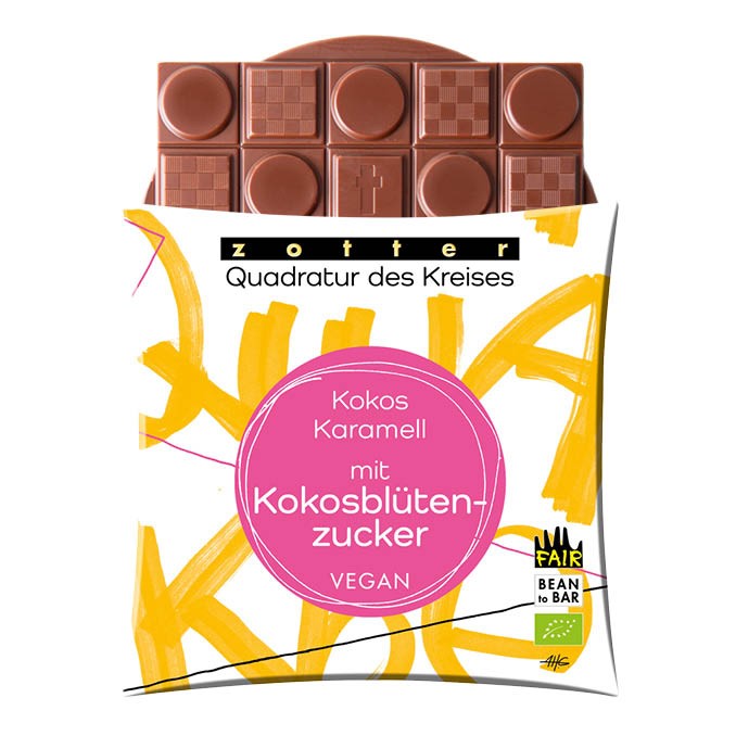 Oferte la Ciocolata vegana bio si fairtrade cu cocos, caramel si zahar din flori de cocos, 70g Zotter