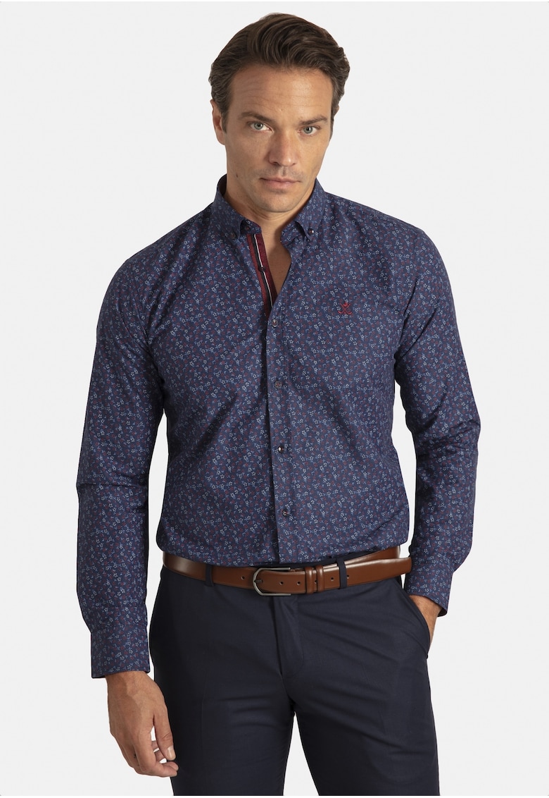 Oferte la Camasa regular fit cu model - Visiniu/Bleumarin