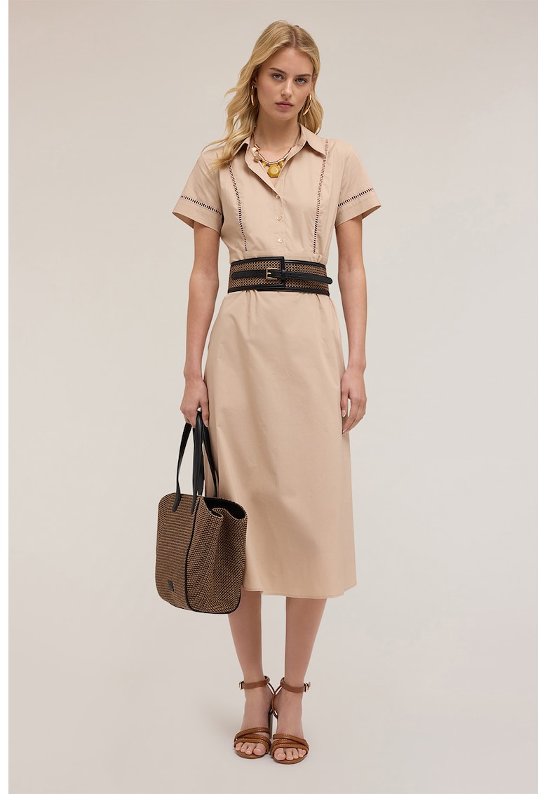 Rochie midi cu buzunare laterale - Maro nisip