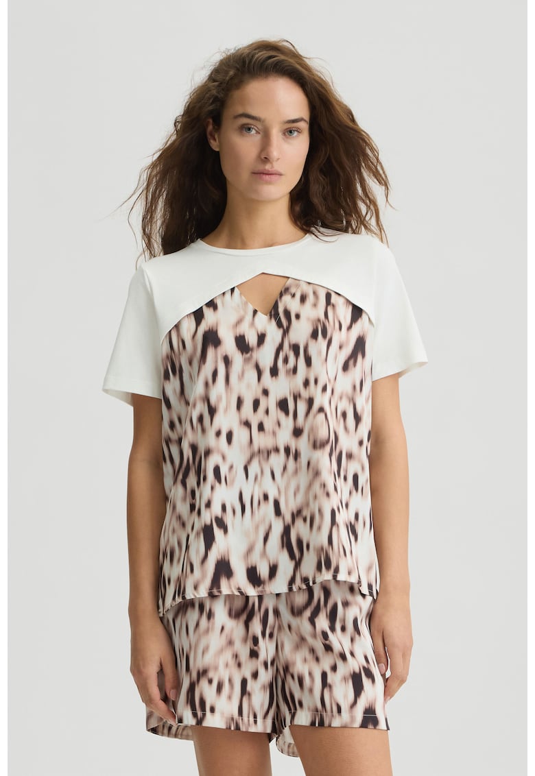 Tricou de satin cu detaliu suprapus - Maro