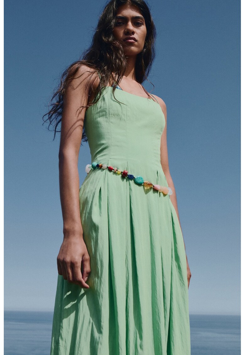 Rochie midi cu pliuri - Verde deschis