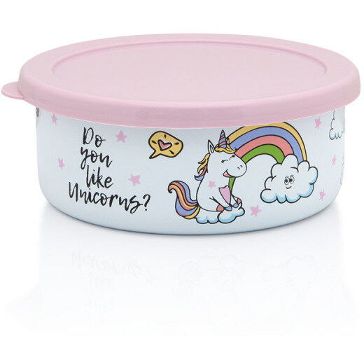 Oferte la Caserola cu Capac Unicorn 0.75L Diametru 14CM Alb/Roz