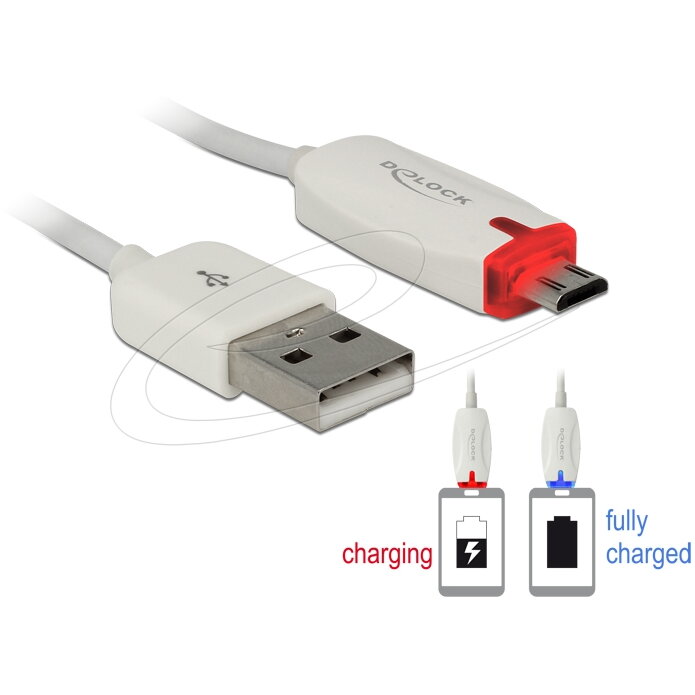 Oferte la Cablu de date si alimentare Delock, USB 2.0-A tata la Micro USB-B tata, LED indicator, 1m, Alb