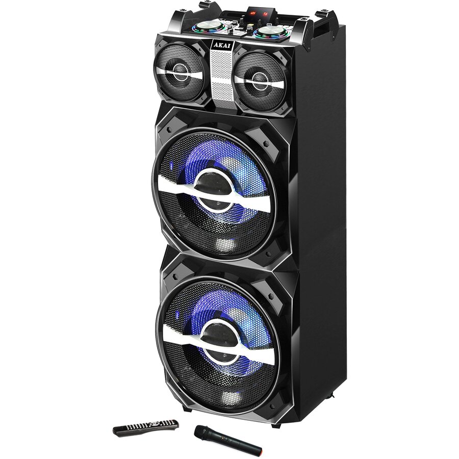 Oferte la Boxa activa fixa AKAI DJ-T5, dual USB, card SD, Bluetooth, microfon wireless si telecomanda, 300W