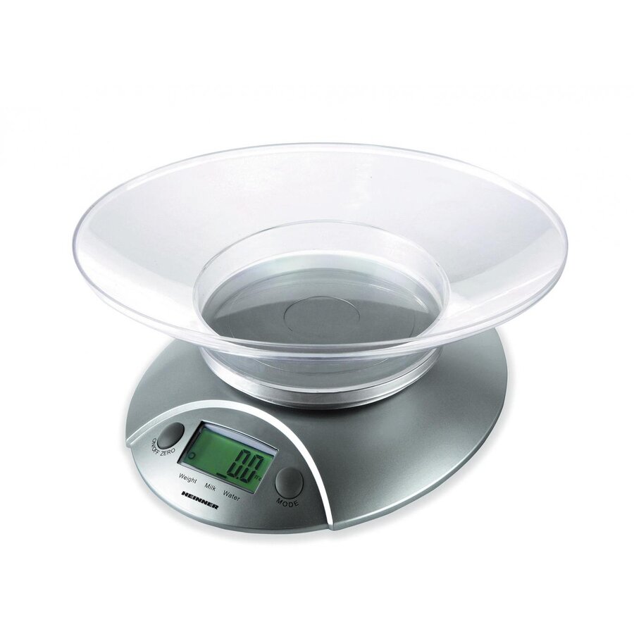 Oferte la Cantar de bucatarie cu Bol Heinner HKS-5SL, 5 Kg, Tara, functie cantarire lichide, 1 g, display lcd, Argintiu