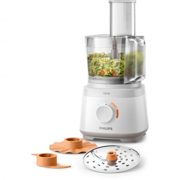 Oferte la Robot de bucatarie Philips HR7310/00 Daily Collection, 700 W, 2 viteze + puls, bol 2.1 L, dispozitiv de emulsifiere, disc din inox, Alb