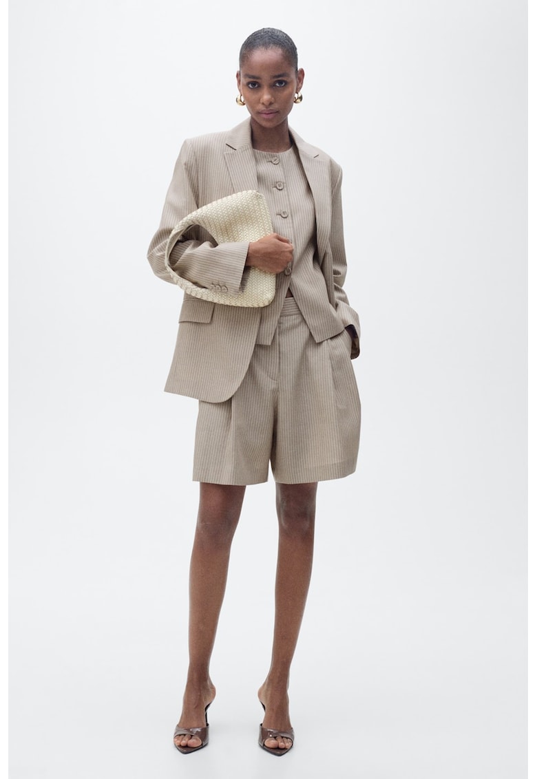 Pantaloni scurti din lyocell cu croiala ampla si model in dungi - Maro deschis