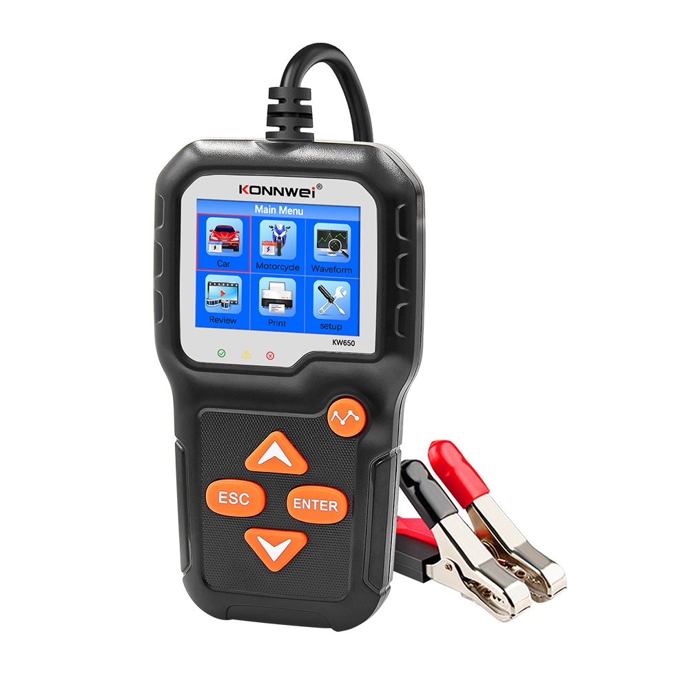 Oferte la Tester Profesional pentru Baterii Auto si Moto KONNWEI KW650, 6-16V, cu Ecran Color 2.4", Analiza Grafica, tiparire raport și update online